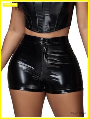 Faux Leather High Waist Metallic Rave Mini Shorts Hot Pants
